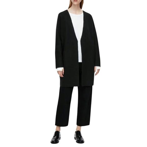 COS Casual Open Front Long Sleeve Wool Long Cardigan Sweater Black Neutral XS - Picture 1 of 10